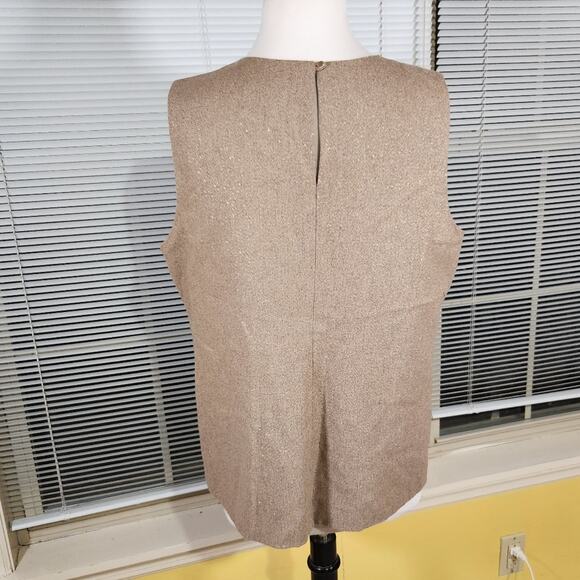 Banana Republic $88 Large Taupe Gold Wool Blend Ruffle Front Sleeveless Blouse - Picture 4 of 10